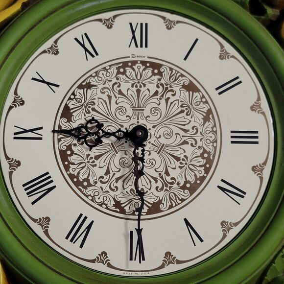 Syroco Homco Yellow Green Rose Floral Large Decorative Wall Clock "Not Working" - Picture 5 of 14